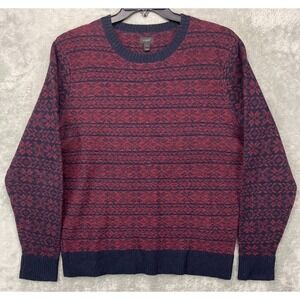 J.Crew Men's Lambswool Pullover‎ Sweater Size L Blue Purple Reverse Snowflake